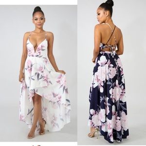 White floral high low dress